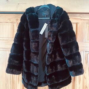 BCBGMaxAzria Black Faux Fur Jacket NWT